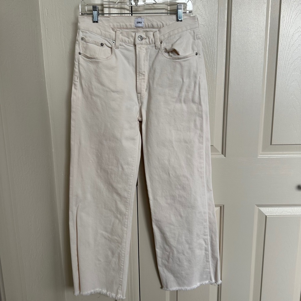 Edwin USA Marli High-Rise Straight Raw Hem Jeans - Parchment White - 29